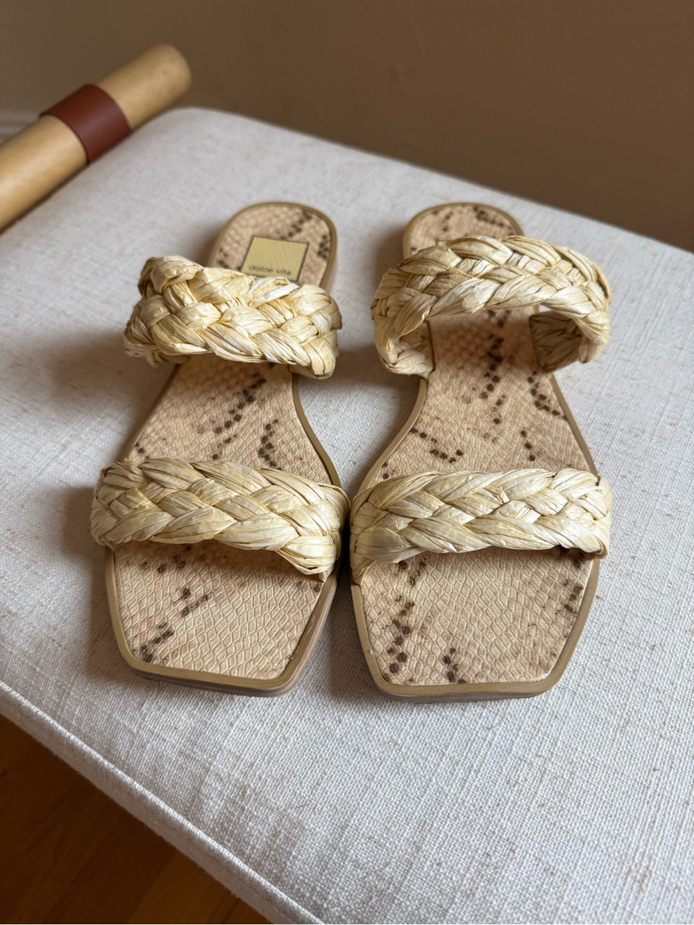Dolce Vita Braided Raffia Slide Sandals - Natural Beige